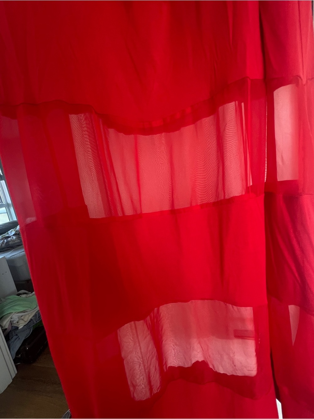 Red Tiered Mesh Maxi Skirt - Women's Flowing Skirt with liners - Picture 4 of 6